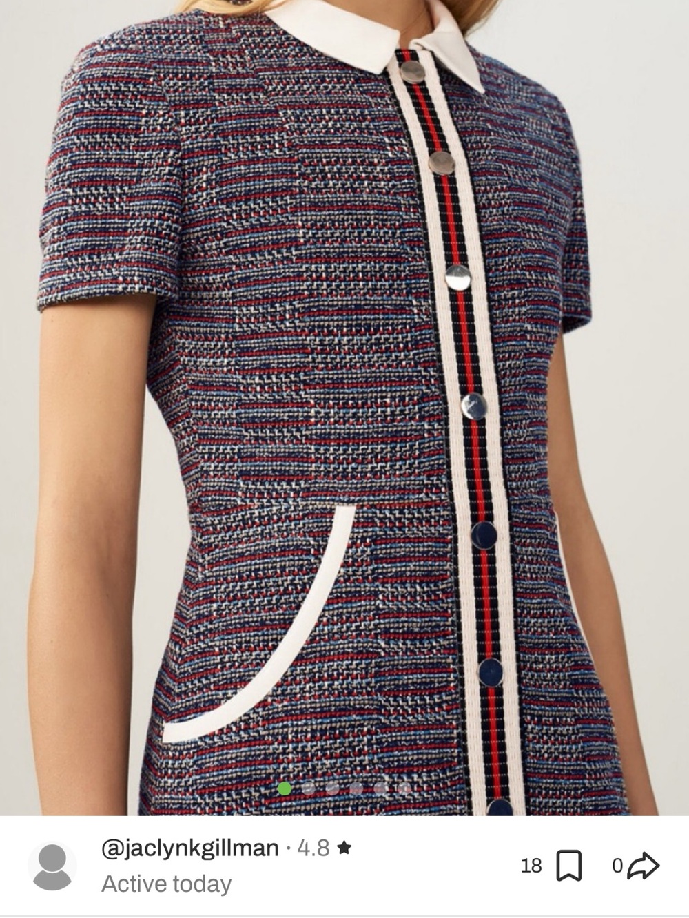Maje Navy, Red and White Tweed Short Sleeve Dress